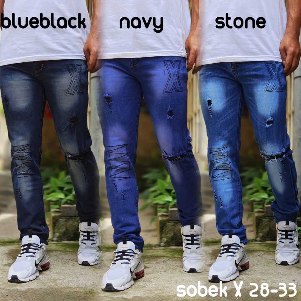 Celana Jeans Ripped Denim Sobek Pria - Sobek X