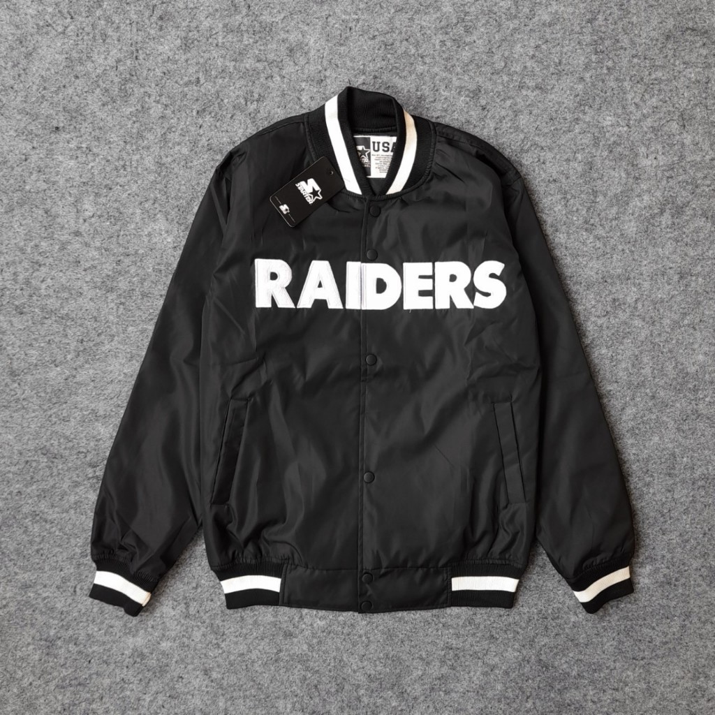 Jaket Varsity Pria Jaket Baseball Raiders Hitam Pria Terlaris