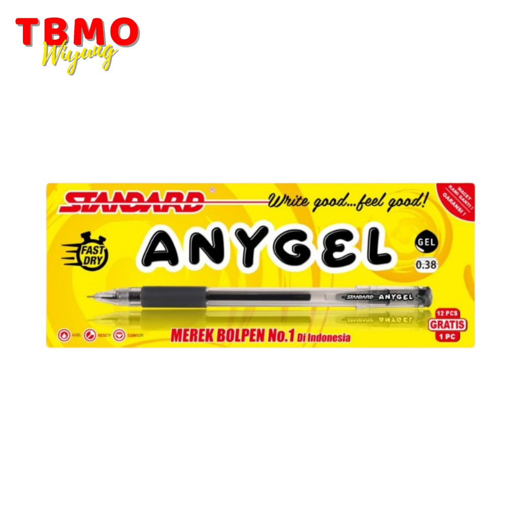 

( 1 Pack ) TBMO Bolpen / Pulpen / Gel Pen Anygel 0.38mm Standard Per Pack Isi 12 Pcs