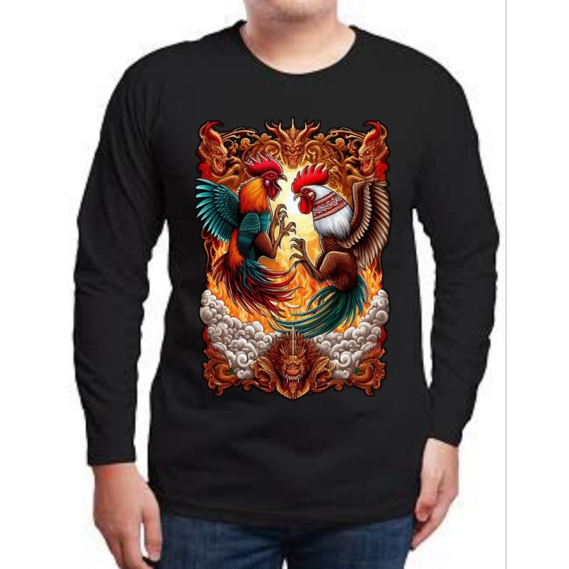 Kaos Distro Ayam jago Lengan Panjang, Kaos Peternak, Kaos Ayam