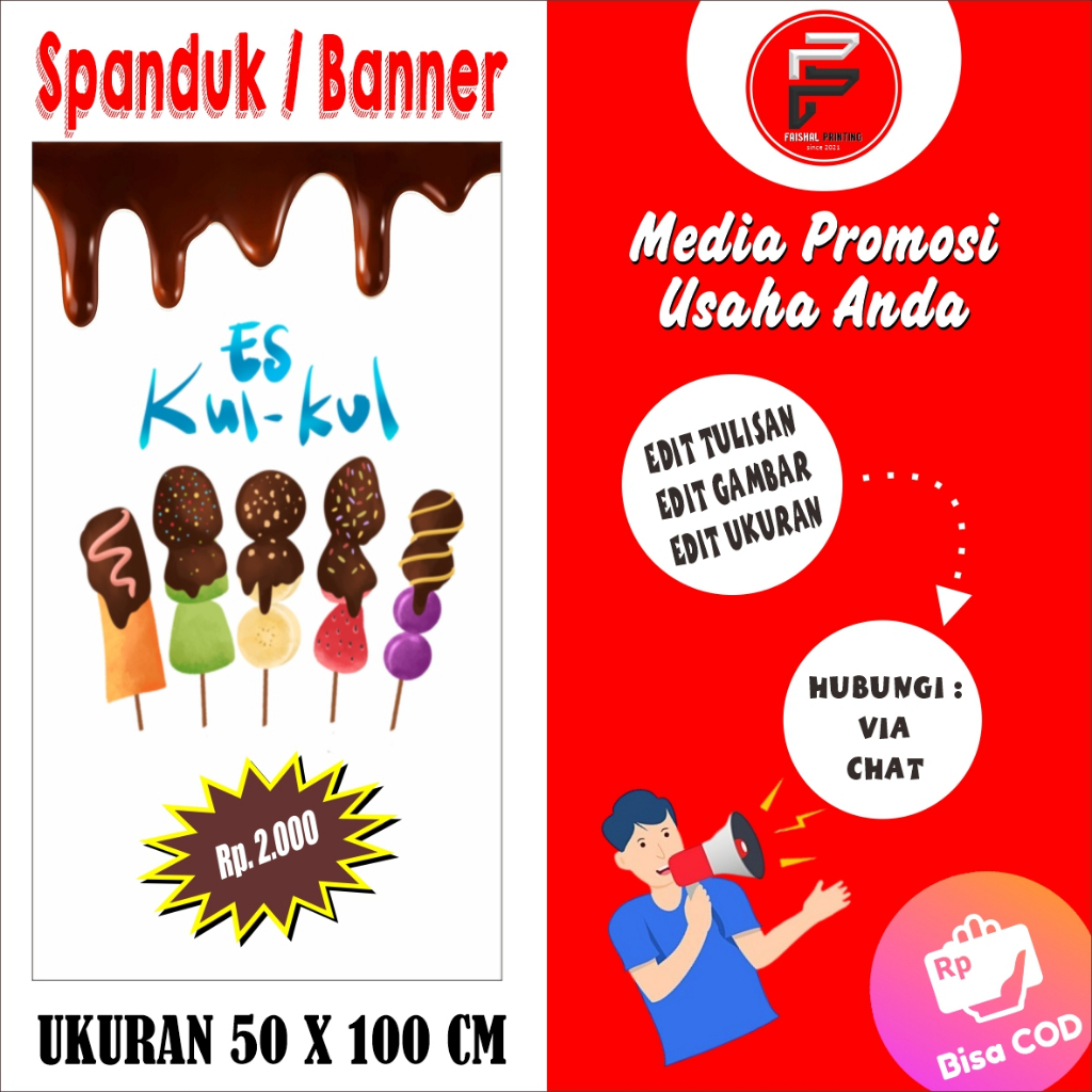Banner Es Kulkul / Spanduk Es Kulkul / Banner jajanan Ukuran 50 x 100 cm