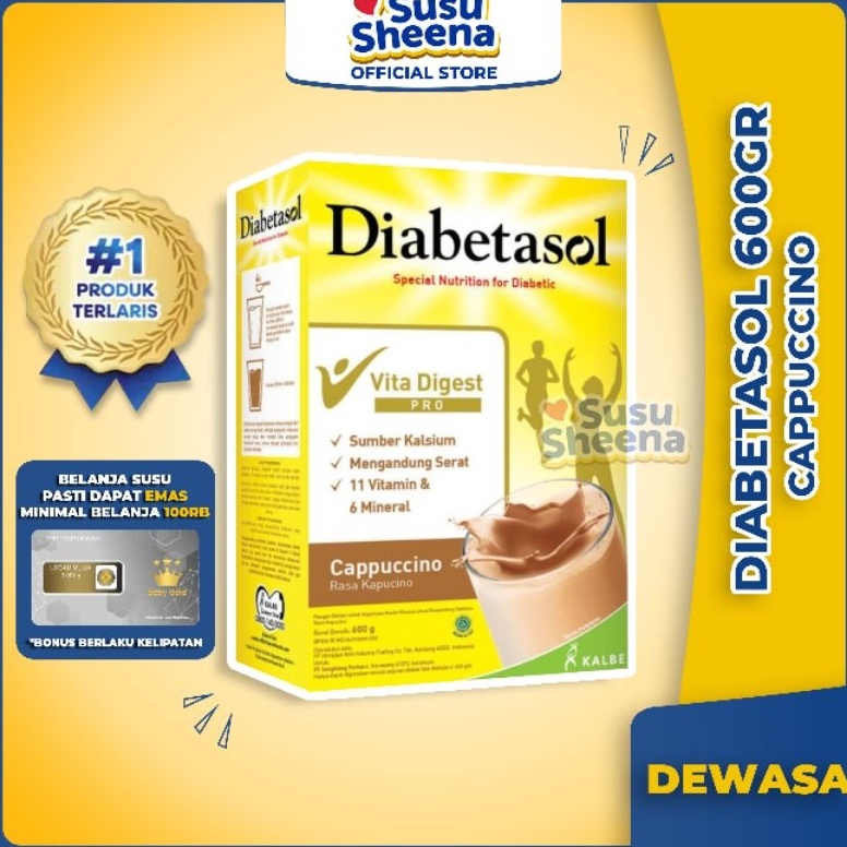 

HEMAT PROMO CUCI GUDANG DIABETASOL 6GRAM CAPPUCINO VANILLA CHOCOLATE DEWASA SUSU DIABETES BUBUK 95GR 6GR 57GR