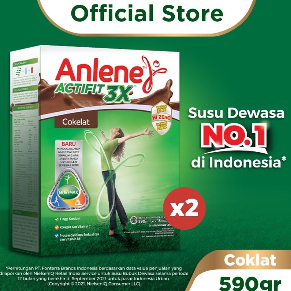 

PAKET LENGKAP Anlene Actifit 3X Susu Bubuk Dewasa Cokelat 2 x 59g Nutrisi Tinggi Kalsium Untuk Tulang Sendi dan Otot