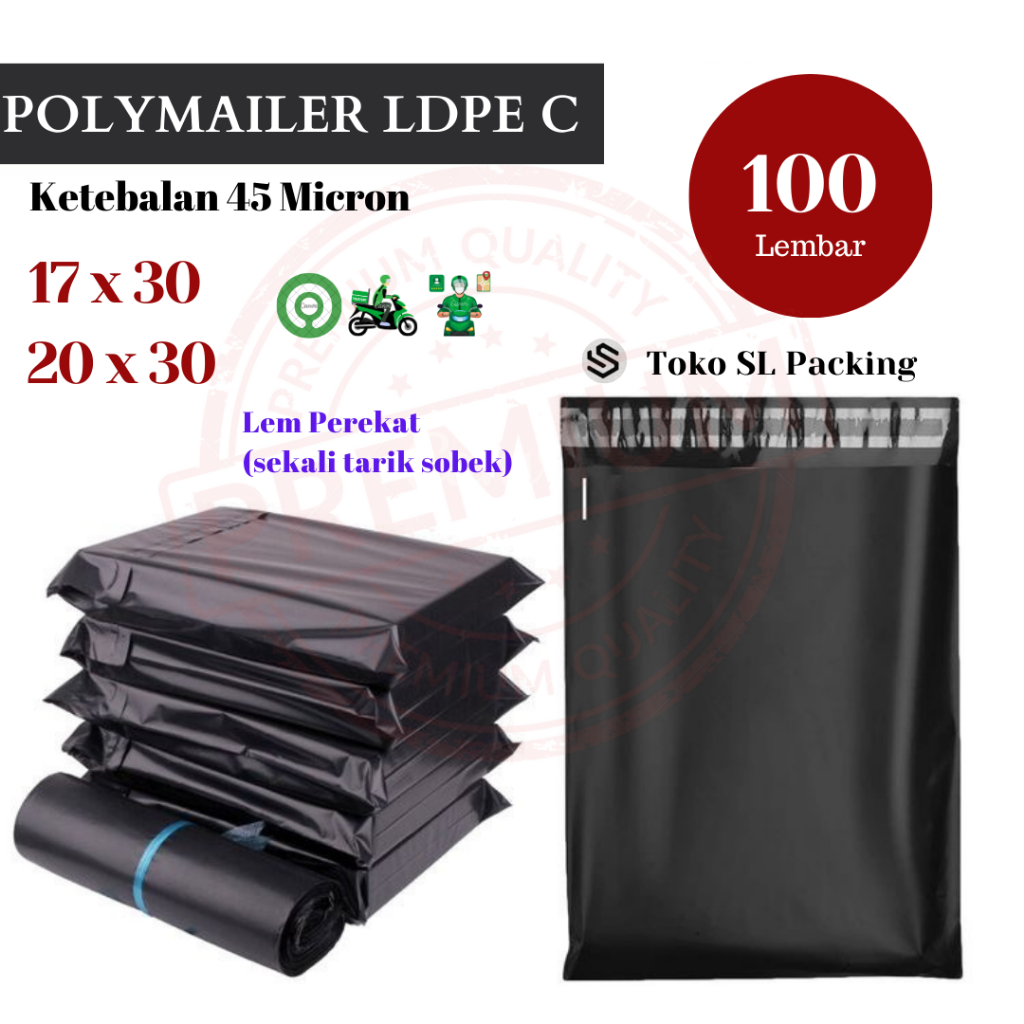 

PLASTIK PACKING POLYMAILER LDPE 45 MICRON LEM PEREKAT BUNGKUS PAKET ONLINESHOP