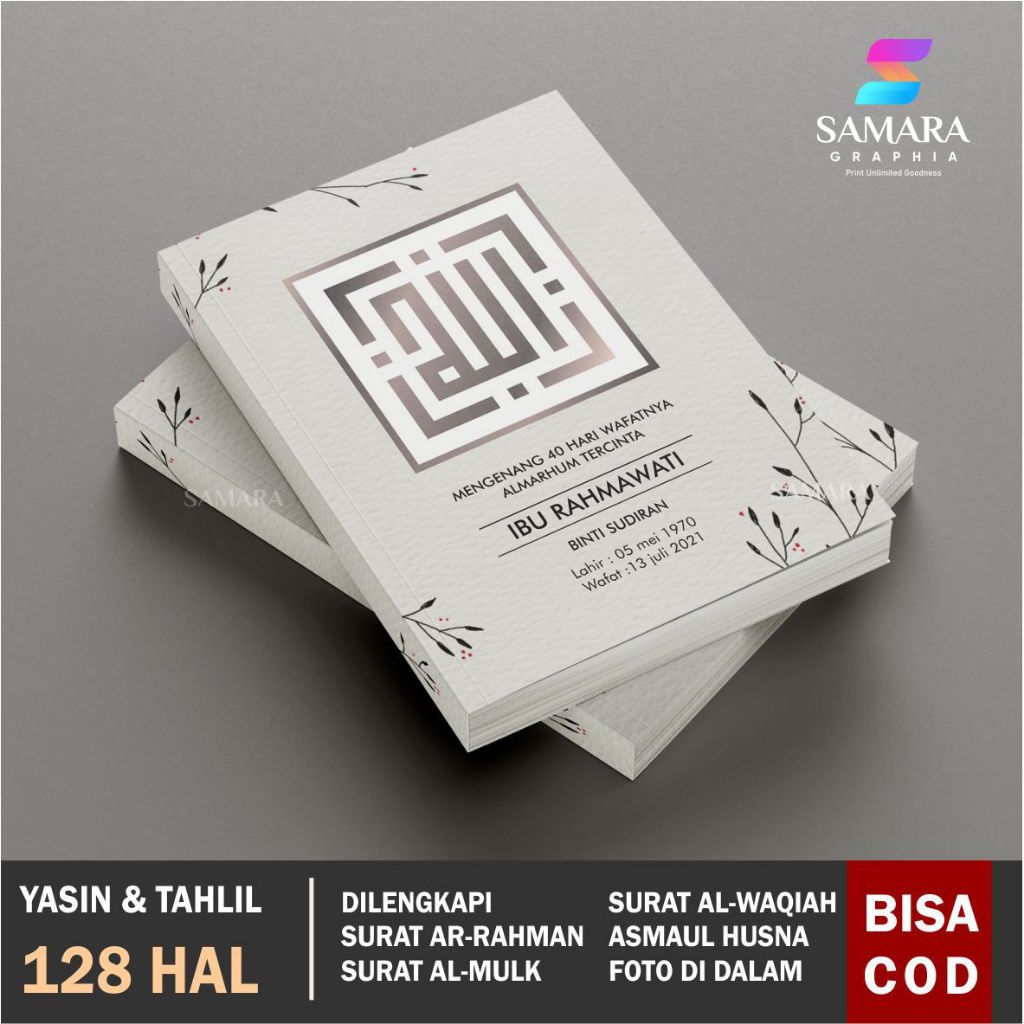 CETAK BUKU YASIN CUSTOM SOFTCOVER LENGKAP FOTO ALMARHUM PUTIH camelia 6
