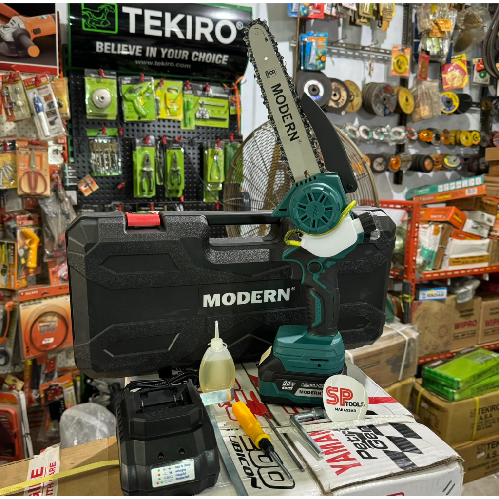 MESIN CHAINSAW GERGAJI KAYU 8" 8 INCH CAS BATERAI CORDLESS 20V 4A MODERN M58