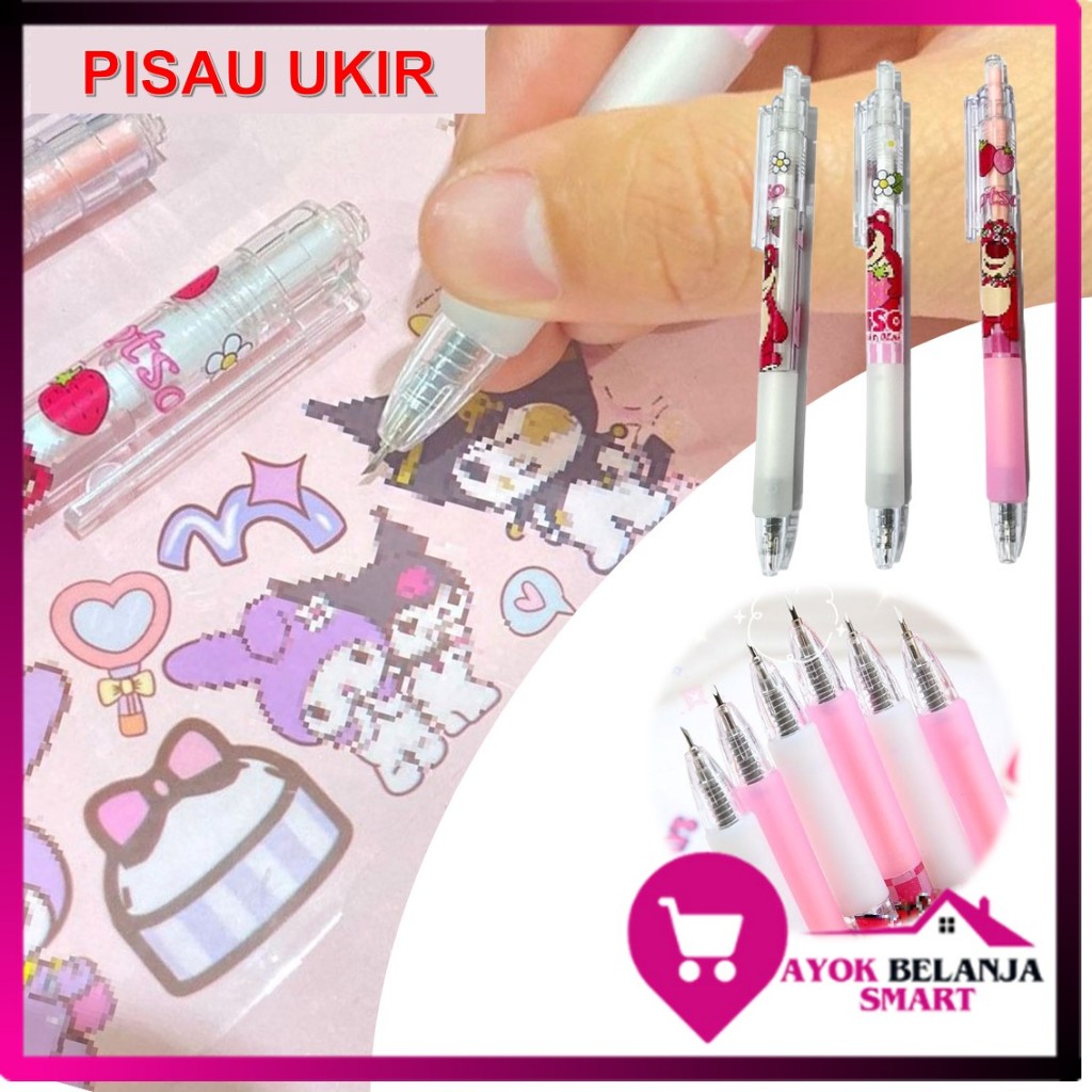 

ABS Pemotong Kertas Bentuk Pena Karakter Kartun Bear Strawberry Lucu Cutter Pen Knife Cut Stickers Scrapbooking Alat Pemotong Stiker Bentuk Pena Cutting Tools Portable Knife Carving DIY