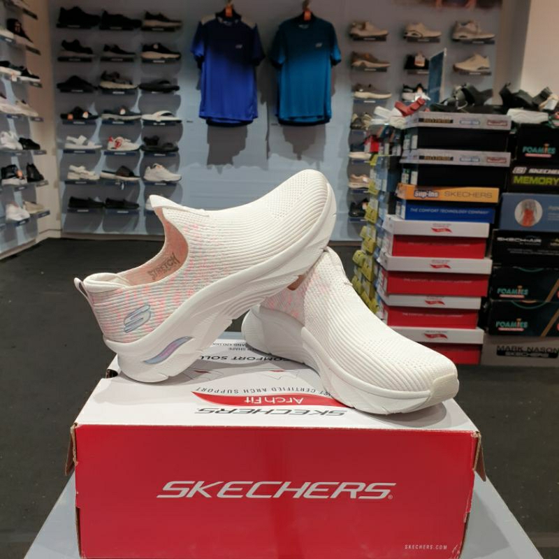 Sepatu skecher arch fit d'lux white women