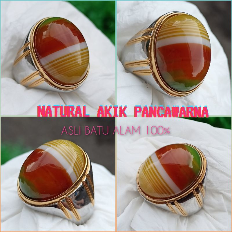 CINCIN BATU AKIK PANCAWARNA EDONG ASLI NATURAL 100% ASLI BATU ALAM