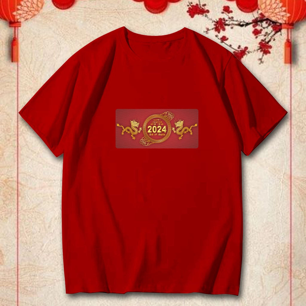Baju Kaos Imlek Sincia Naga 2024 Pria Wanita Ukuran Jumbo Big Size Premium Lengan Pendek Warna Merah