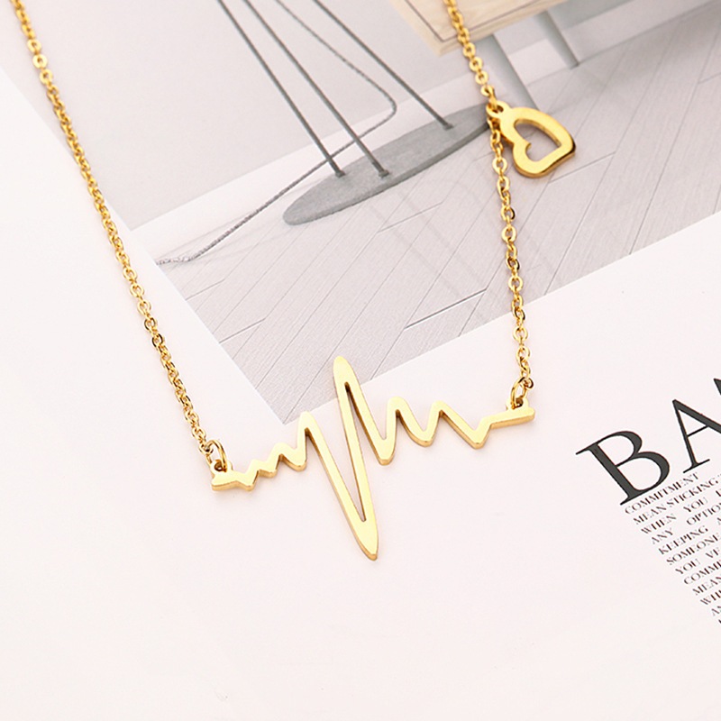 Kalung Wanita Dewasa Titanium Anti Karat Liontin Denyut Rose Gold / Kalung titanium Cewek Asli Anti 