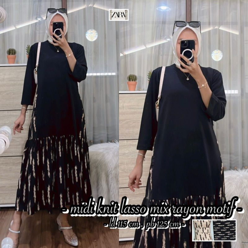 MIDI DRESS KNIT MIX RAYON IMPORT PREMIUM ZARA import