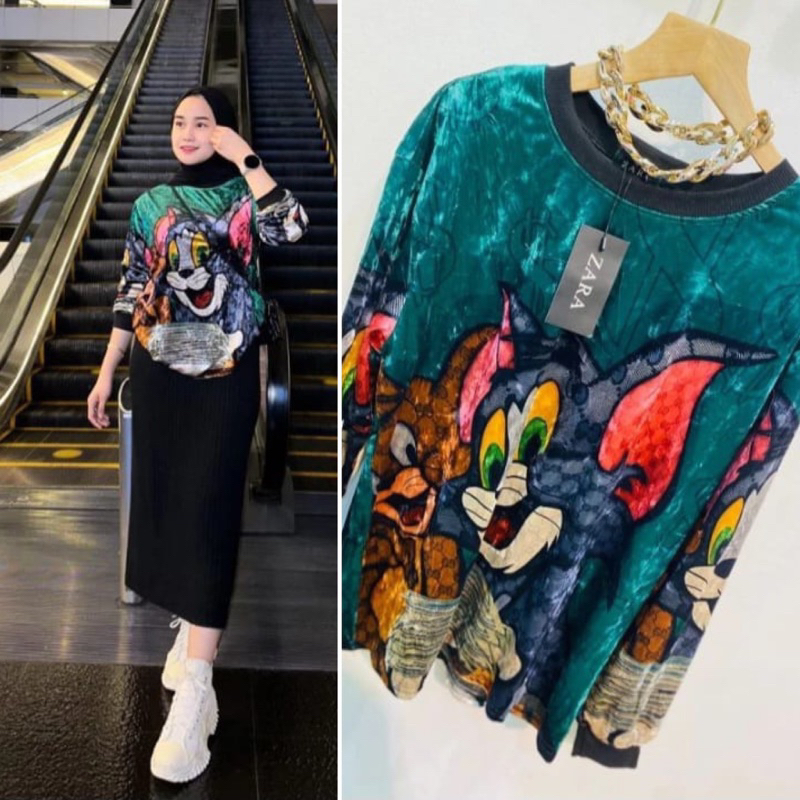 Atasan Wanita Bludru Velvet Import Oversize Tshirt Bludru