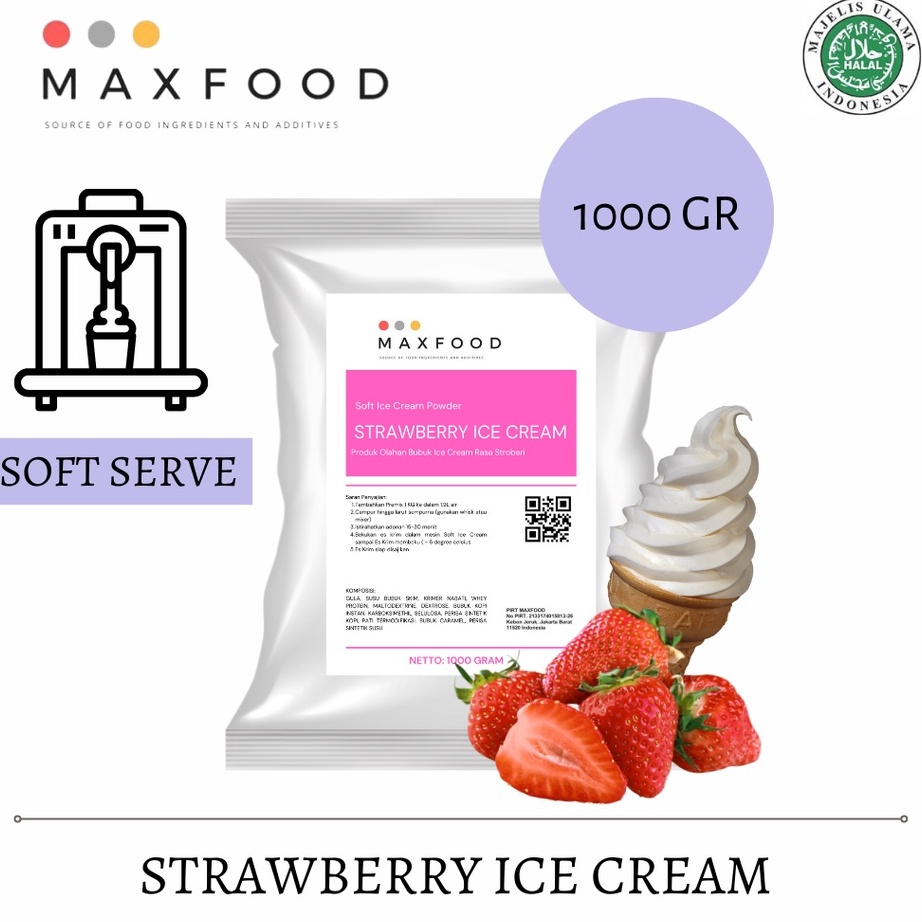 

JYRR4755 PROMO SALE MAXFOOD Soft Strawberry Ice Cream Powder Bubuk Soft Es Krim Rasa Stroberi 1 Kg