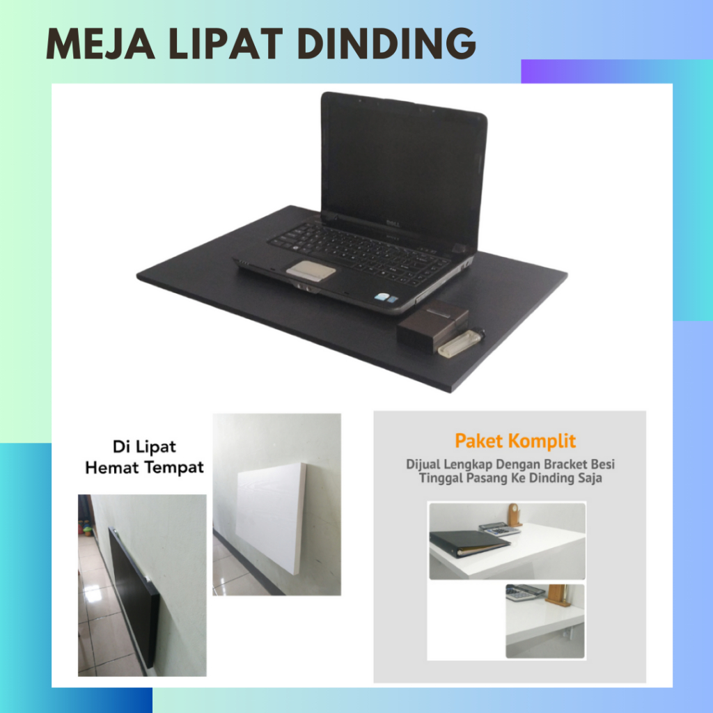 Meja Siku Lipat Dinding 60x40 Cm Ambalan Rak Laptop Komputer Belajar Kerja Tempel Gantung Tanpa Bor