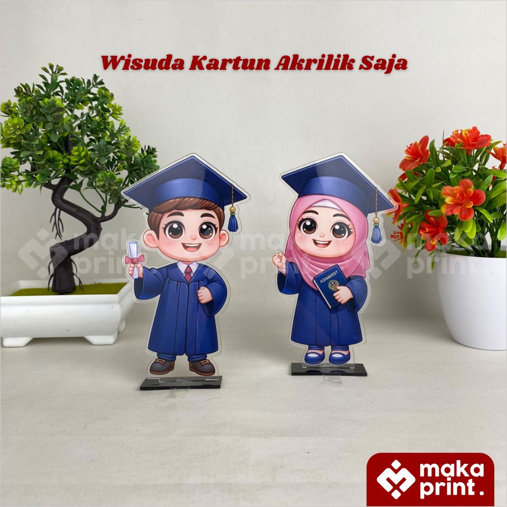 Piala Akrilik Wisuda (Kartun) Print UV Akrilik Saja - Piala Kelulusan Wisuda - Souvenir Wisuda