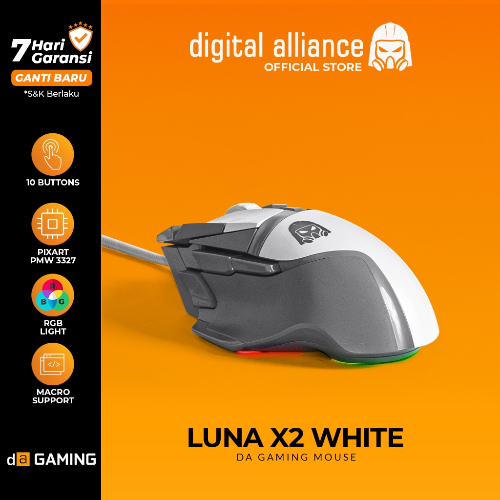 Digital Alliance Mouse Gaming LUNA X2 RGB Ergonomic Design with Optical Sensor - White