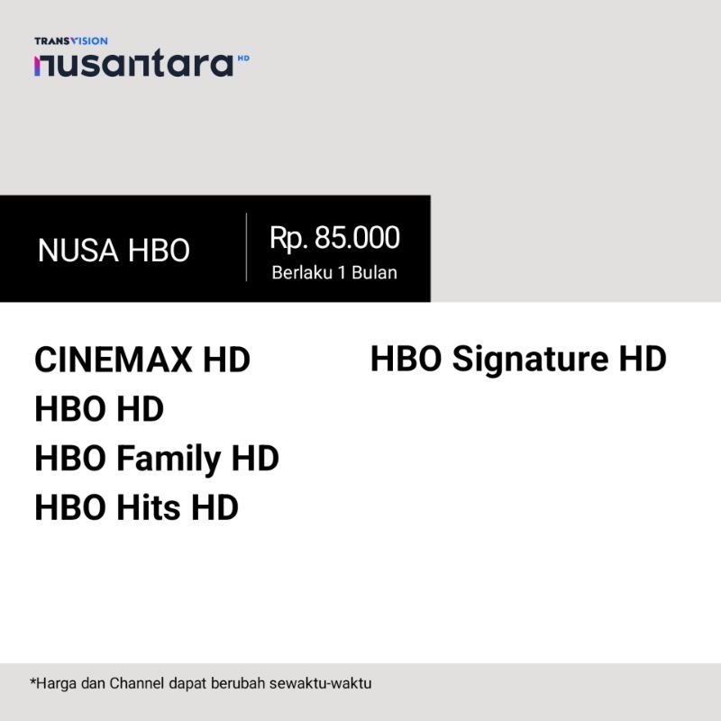 Paket Minipack Nusa HBO Transvision Nusantara HD 30 Hari