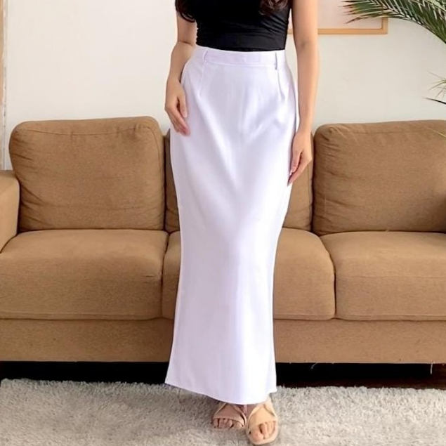 Bawahan Rok Span Putih Panjang Wiron Wanita Big Size 5L 4L 3L 2L XL L M S | Rok Kerja Wanita Rok Pan