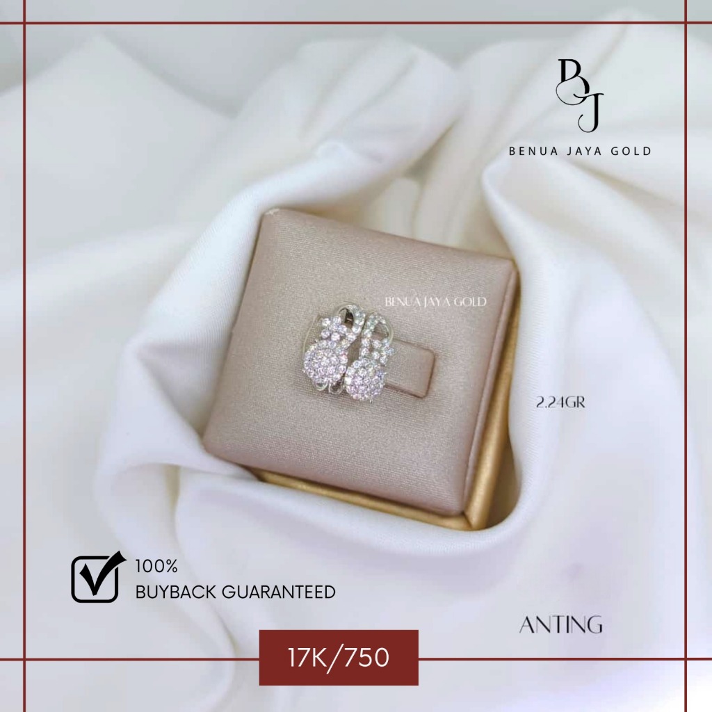 Anting Jepit Fashion Diamond Look Emas Putih 17K/750