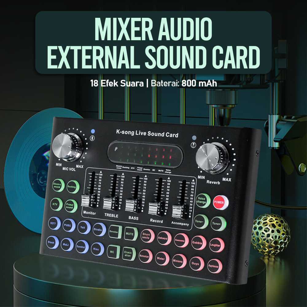 Mixer Audio External Sound Card Live Voice Changer 18 Effects - F007C