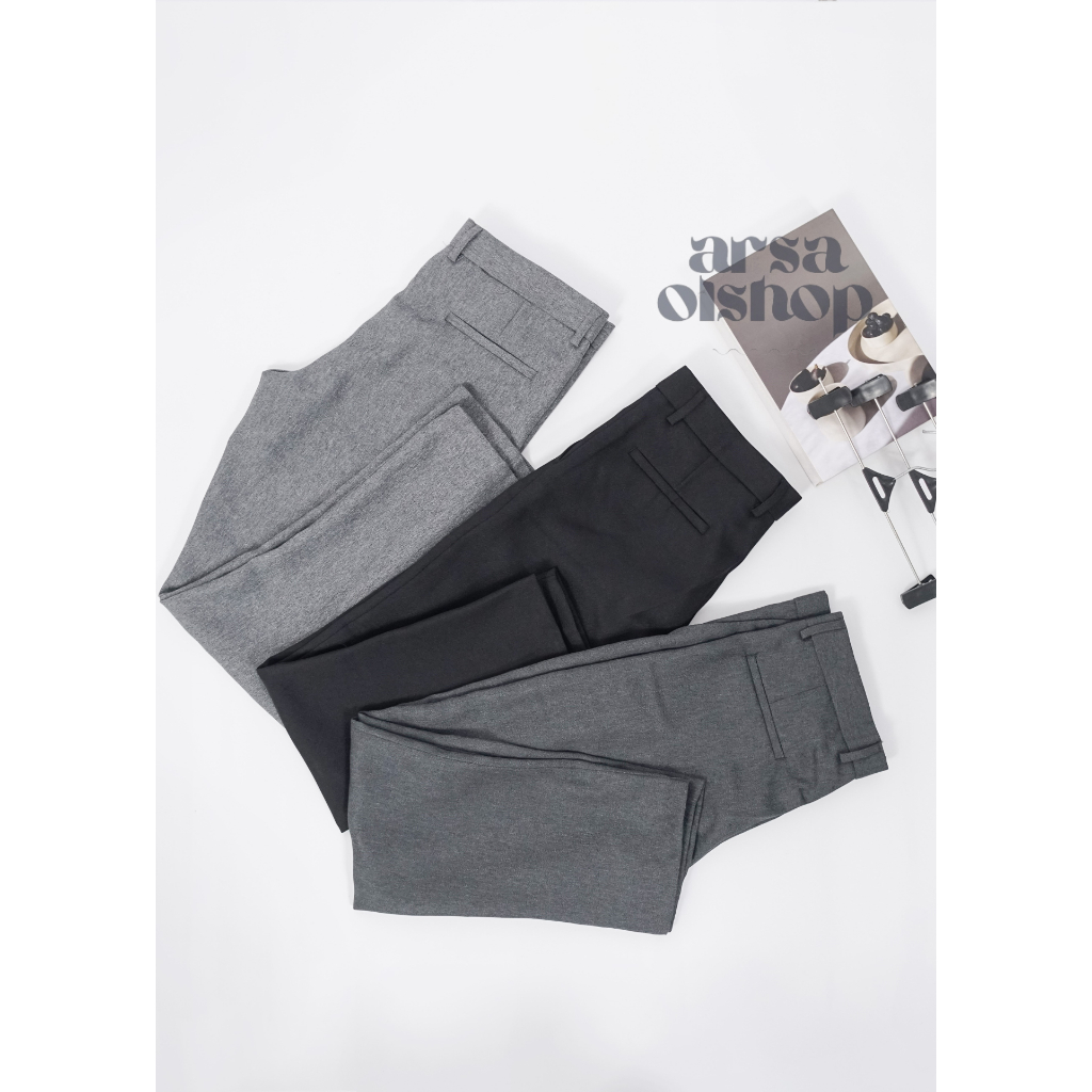 Celana Ankle Pants Pria Jumbo Slimfit Formal Casual Bawahan Kerja Kantor Panjang Bahan Woll Premium 