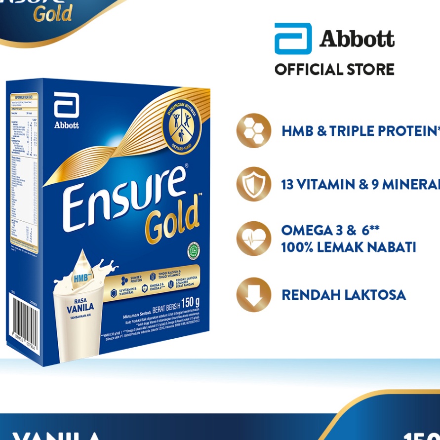 

GROSIR Ensure Gold HMB Vanila 15 g Nutrisi Dewasa Rendah Laktosa
