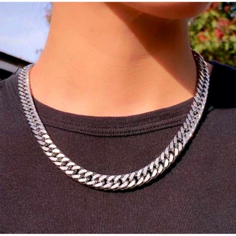 KALUNG RANTAI TITANIUM PRIA PRIA SILVER ANTI KARAT UKURAN JUMBO BESAR