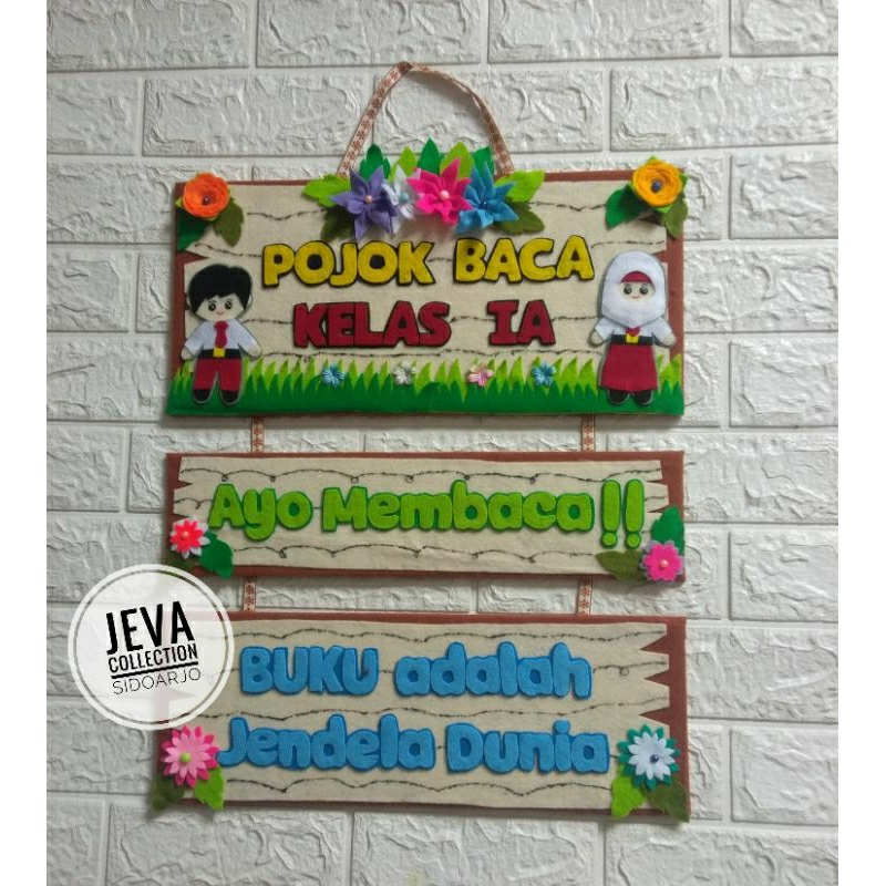 hiasan kelas pojok baca flanel