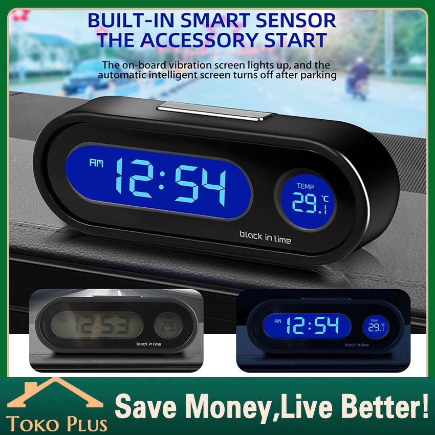 Jam Digital LED dashboard Mobil Blacklight Biru Dengan Termometer Untuk Dashboard Mobil （Jam Termome