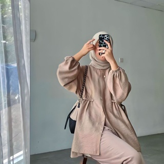 Virginia Blouse Wanita Kerah Sanghai Lengan Panjang Atasan Kemeja Wanita Tali Samping Terbaru