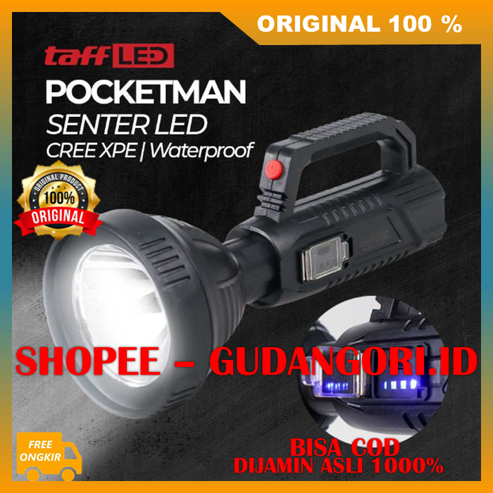 Pocketman Senter LED Senter LED Waterproof USB Recharge Senter LED Super Terang ORIGINAL