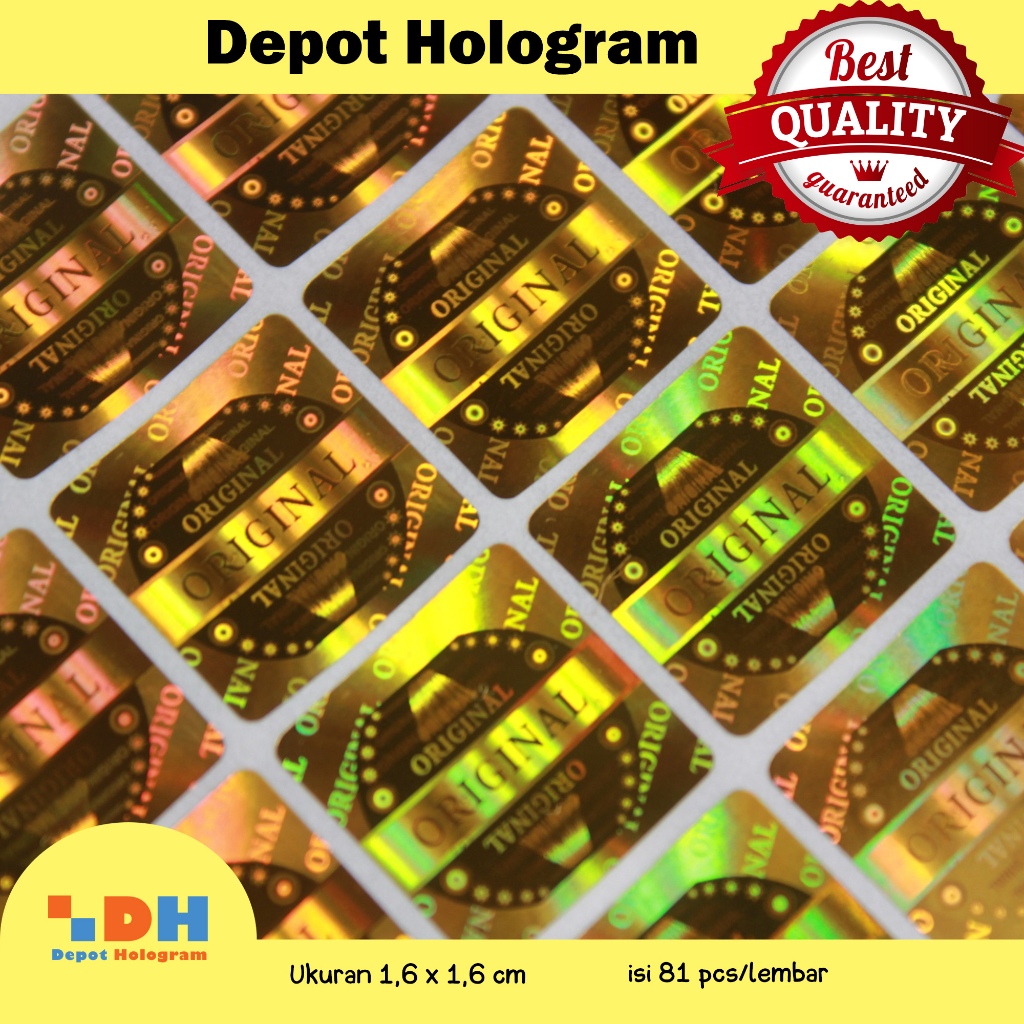 

PAKET ( 50 LBR ) Stiker Hologram Original Kotak 1,6 x 1,6 cm Gold