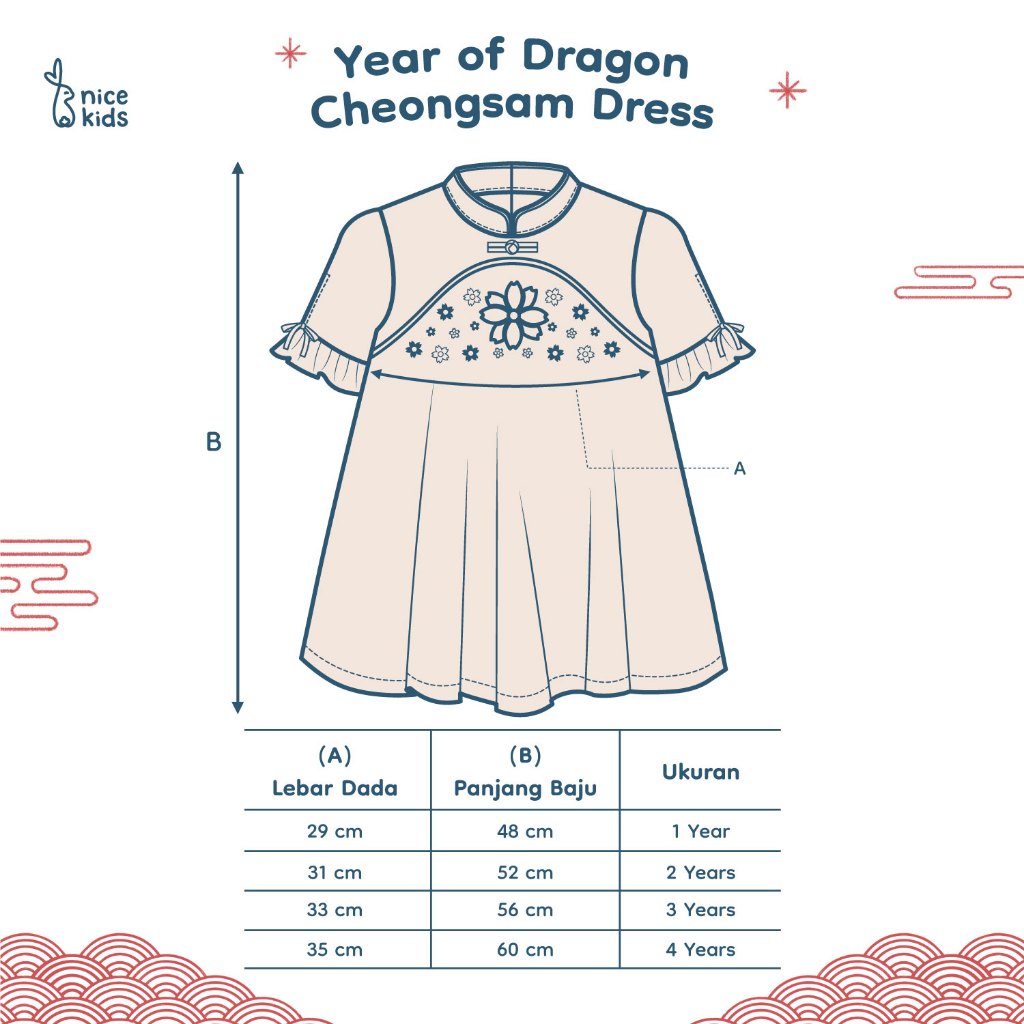 Nice Kids - Year of Dragon Cheongsam Toddler Boy &amp; Girl (1-4 Tahun) Baju Sincia Baju Imlek Tahun Naga Baju Atasan Anak Laki-laki Dress Anak Perempuan Terusan