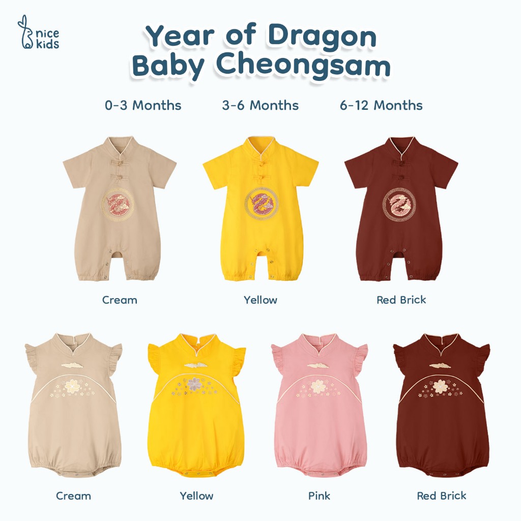 Nice Kids - Year of Dragon Cheongsam Baby Boy &amp; Girl (0-12 Bulan) Baju Sincia Baju Imlek Tahun Naga Bodysuit Bayi Onesie Jumper Romper Anak Laki-laki Bodysuit Anak Perempuan