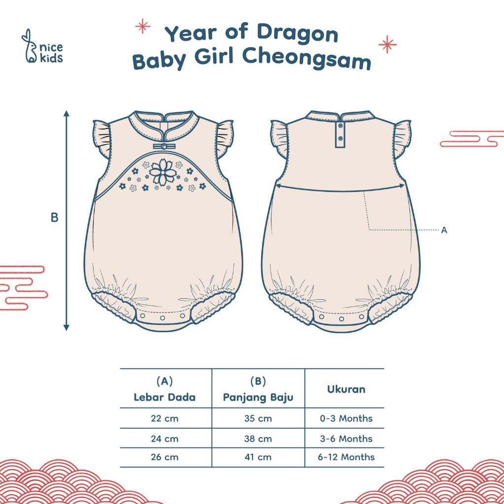 Nice Kids - Year of Dragon Cheongsam Baby Boy &amp; Girl (0-12 Bulan) Baju Sincia Baju Imlek Tahun Naga Bodysuit Bayi Onesie Jumper Romper Anak Laki-laki Bodysuit Anak Perempuan