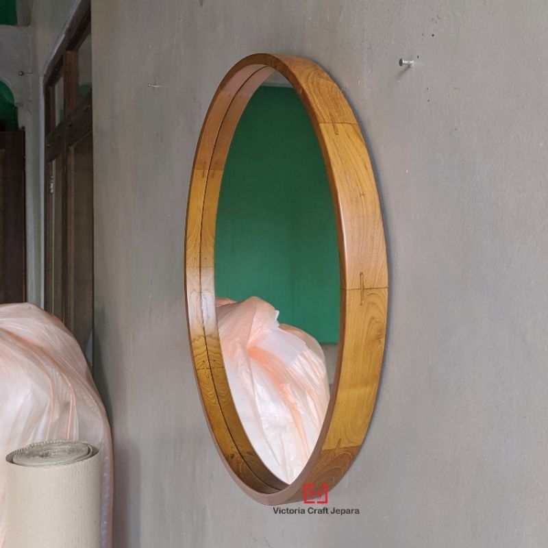 CERMIN BULAT / CERMIN BULAT KAYU JATI - Diameter 50 cm