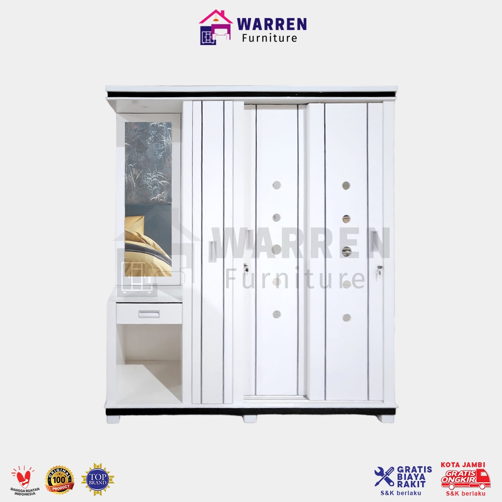 lemari pakaian kayu / lemari hijab dan  meja rias kaca slidding