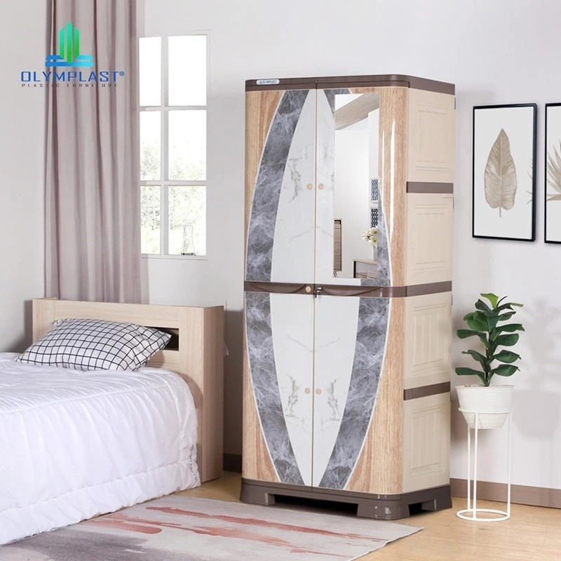 LEMARI PLASTIK 3 & 2 PINTU MINIMALIS AESTHETIC OLYMPLAST RAK KACA GANTUNG SCOC MARBLE
