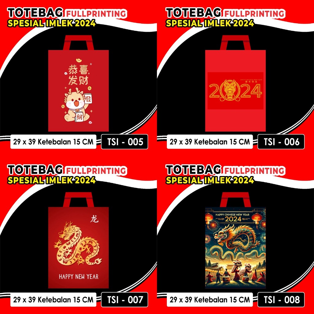 

PROMO Tas Totebag Spundbond Imlek 2024 Shio Naga Kode 005-008/Souvenir Tas Imlek 2024/Hampers Happy Chinese 2024