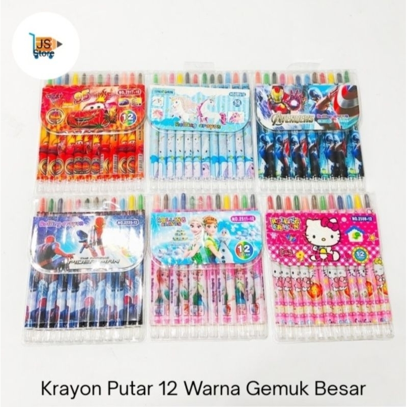 

Twist Crayont Karakter / Krayon Putar Karakter Fancy Body Gemuk 12 Warna / Rolling Crayont Karakter Fancy