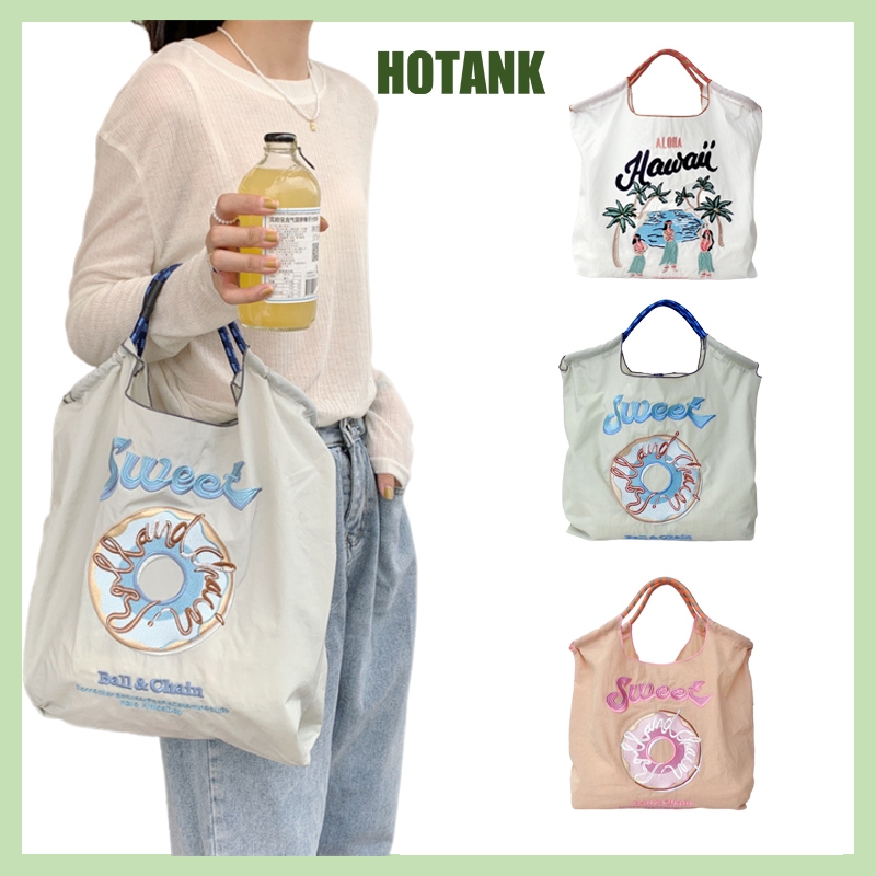 Tas Belanja Bordir Donat Tas Bahu Tas Belanja Bordir Ramah Lingkungan Tas Nilon Jinjing Tas Bahu Wan