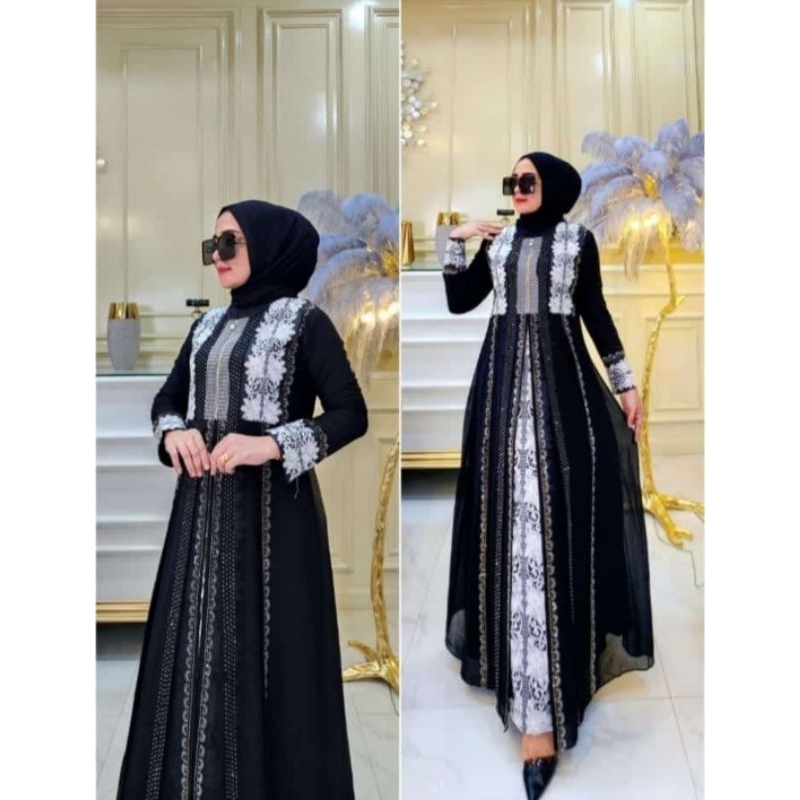 BUSUI//ABAYA TURKEY/TURKI HITAM BORDIR SILVER N-2140 BY NIKITASHOP