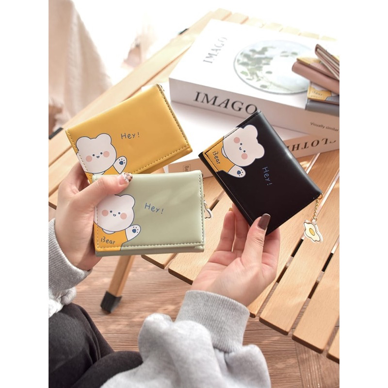 Dompet Lipat BEAR FATTY Mini DOmpet Wanita Motif Teddy Bear Free Gantungan Cute
