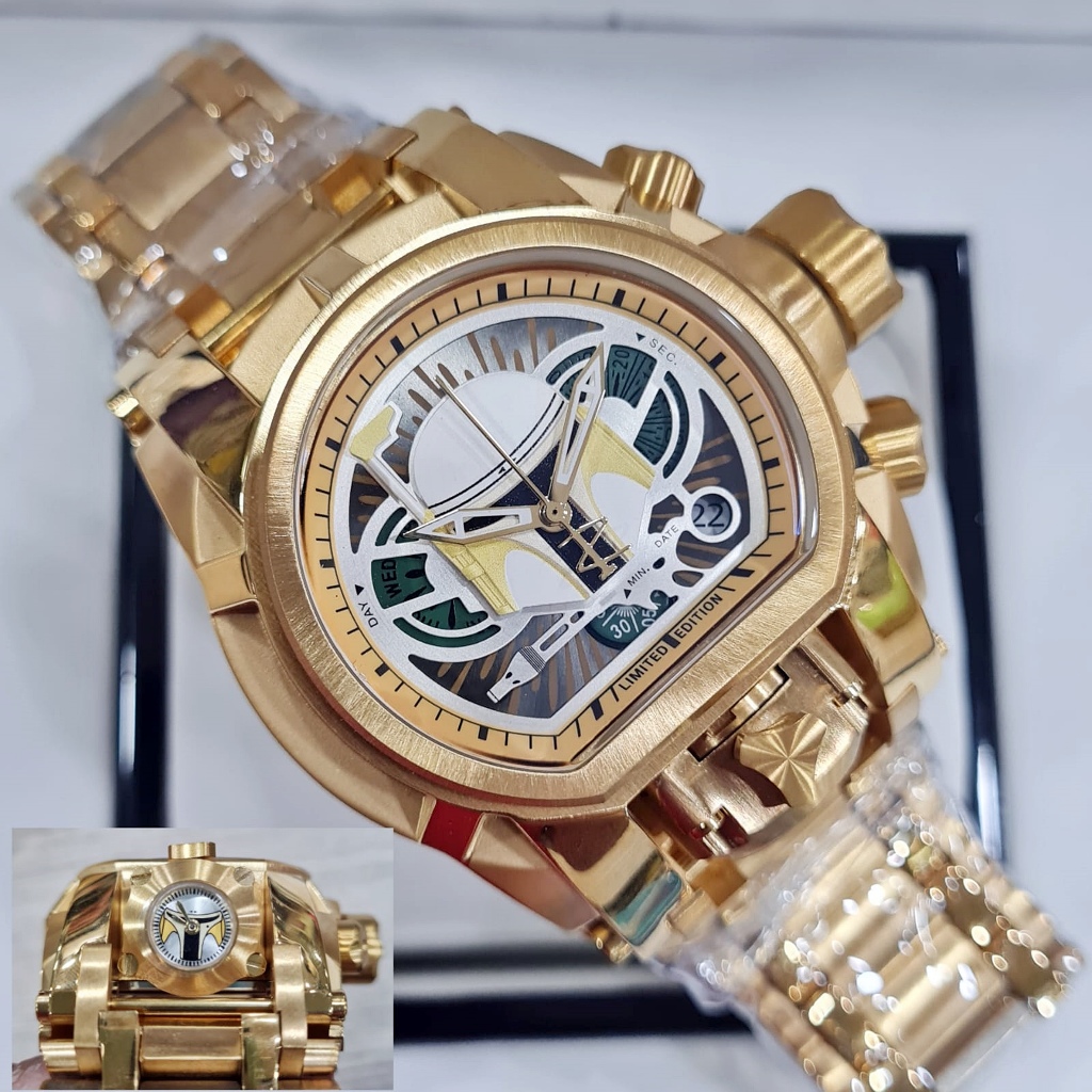 Jam Tangan Pria Big Size INVICTA Reserve Bolt Zeus Magnum Star Wars Jango Fett Gold Steel