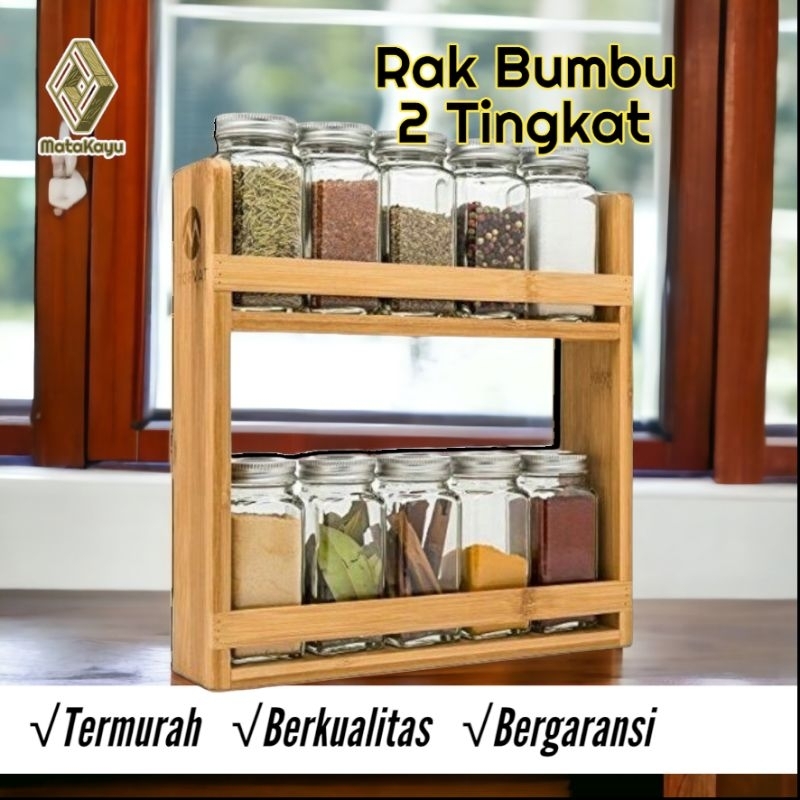 rak bumbu dapur toples 2 tingkat rak penyimpanan bumbu meja dapur rak kayu