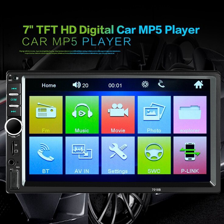 GROSIR Head Unit Double Din MP5 7 inch 718B Audio Mobil Mirrorlink Bluetooth Touchscreen Full Glass 