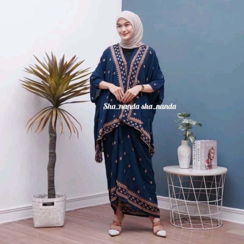 set outer kaftan kondangan kaftan modern one set rok lilit wanita