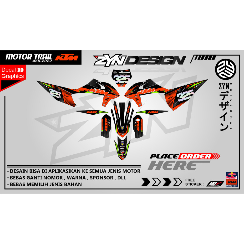 STIKER DECAL TRAIL 450 2022 KTM ORANGE FLOW