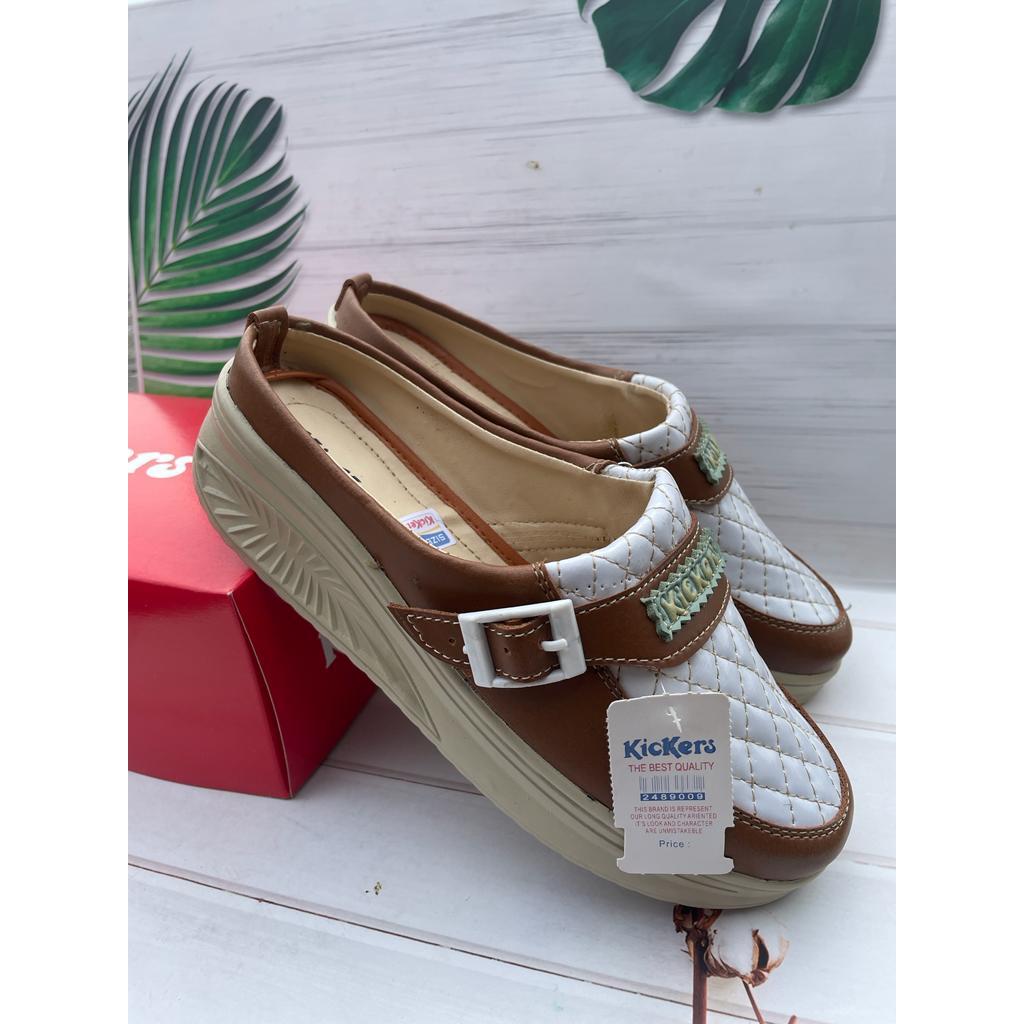 Sepatu Sendal Wedges Wanita Selop Kotak Terbaru 2024 - Sandal kekinian Kickresz Murah - Sandel Wedge